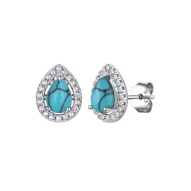 Supcare Turquoise Earrings for Women 925 Sterling Silver Earrings Heart/Round/Drop Stud Earrings with Zirconia Turquoise Hoop Earrings Ear Stud Hypoallergenic Earrings for Birthday Anniversary,