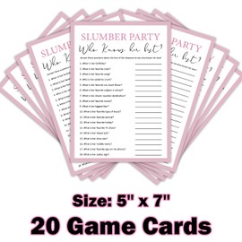 Who Know Her Best - Slumber Party Games, Girls Night Games Party Decor Favor, 20 Game Cards Set, Pajama Party Game Cards for Teens Adults Daughter, Sleepover Slumber Party Supplies for Girls -Y017