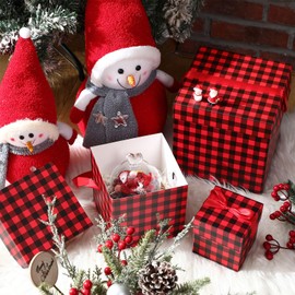 Trandraft 3 Pcs Christmas Nesting Gift Boxes Buffalo Plaid Xmas Stackable Boxes Black Red Decorative Xmas Nested Present Boxes with Lids and Ribbon for New Year Birthday Party Gift(Checkered)