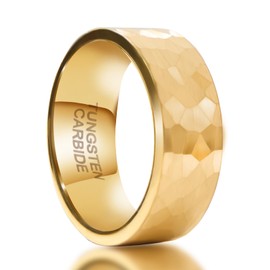 SX.man&sog 8mm Tungsten Carbide Rings for Men or Women,Stereoscopic Polygon Wedding Band for Men and Women Exchanging to Witness Each other's Loyal Love (Gold & Hammered - 8mm, 9)