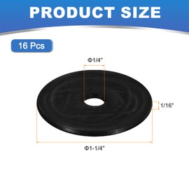 sourcing map 16pcs Rubber Spacers, 1-1/4'' OD x 1/4'' ID x 1/16'' Thickness, Round Anti Vibration Spacer Bushings, Black Flat Rubber Washers, Vibration Damping Pads for Home and Car Accessories