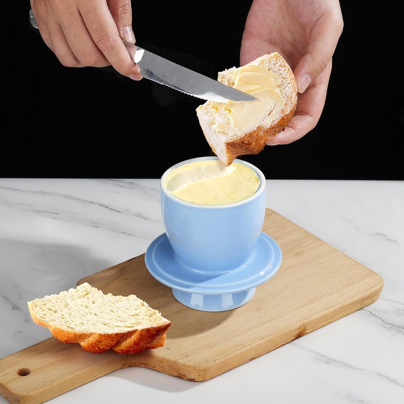 fanquare Porcelain Butter Jar with Lid, French Ceramic Butter Crock