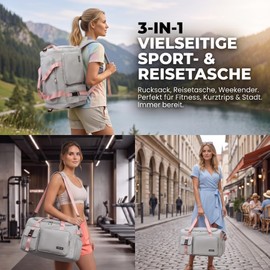 Suweir Sports Bag Women Men 42L Travel Bag with Shoe Compartment Wet Compartment Waterproof Training Bag Travel Duffle Bag with Backpack Weekender Swimming Bag Fitness Bag for Travel, Sports, Fitness