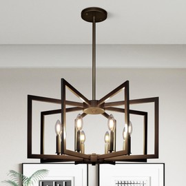 Klgxnrd 8-Light Modern Farmhouse Black Geometric Chandelier, Adjustable Height Dining Room Light Fixtures Over Table, Large Industrial Metal Chandeliers for Dining Room Kitchen Island Entryway