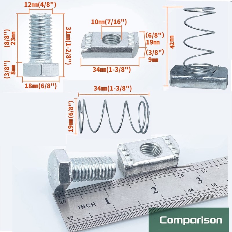 20 Pack P3010 Spring Nut and 1/2" x 15/16" Bolt