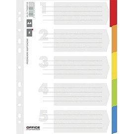 Office Products Dividers Cardboard Index 5 Pieces / 5 + 1 Sheet Laminated Coloured Tabs/Cover Sheet with Number Print/for DIN A4/11 Hole Punched/for Folder Organisation in the Office