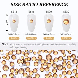 Meibite Topaz Flatback Rhinestones, Glass Rhinestones for Nail Art and Craft, Glue Fix, Loose Crystal Gemstones(Topaz, SS20, 1440pcs, 4.6-4.8mm)