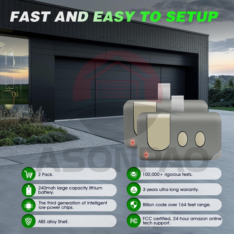 2X 139.53879/139.53859 Craftsman Garage Door Opener Remote (Green Learn Button