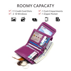 ANDOILT Wallets for Women Genuine Leather Small Bifold Wallet RFID Blocking Card Case Purse with ID Window Coin Pocket Rose Red