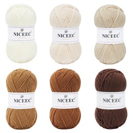 NICEEC 6×50g Soft Assorted Colors Yarn Sport Weight Yarn Bonbons Yarn for Crochet Knit 4 Ply Acrylic Yarn for DIY Project Starter Crochet Kit for Kids or Adults(6×145yds)-Series 15