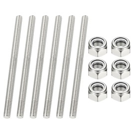 PATIKIL 1/4"-20 UNC Fully Threaded Rod, 3.94" Length 304 Stainless Steel Right Hand Long Thread Bar Studs with Nuts for Pipes Clamps Hangers U-Bolts 6Pcs