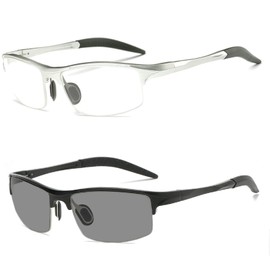 sports cycling full lens Reading Glasses Men Presbyopia Hyperopia Glasses Transition Sun Photochromic Sunglasses Reader (2pcs-black&silver, 0, multiplier_x)