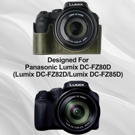 VOVMOEYA Camera Case for Panasonic Lumix DC-FZ80D (Lumix DC-FZ82D/Lumix DC-FZ85D), FZ80D Camera Bag FZ82D FZ85D Half Case with Adjustable Shoulder Strap PU Bag Set, Green, Modern