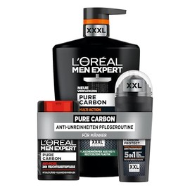 L'Oréal Men Expert 5in1 Pflegeset gegen Unreinheiten für Männer, Mit XXXL Duschgel, XXL Deoroller und Gesichtscreme, Set für Herren mit Karbon, Pure Carbon, 3-teilig