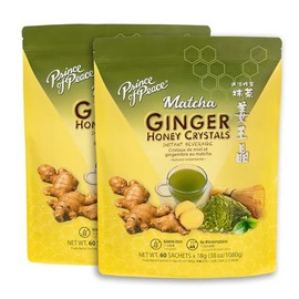 Prince of Peace Instant Ginger Honey Crystals, 60 Sachets Twin Packs – Instant Hot or Cold Beverage that Soothes Throat – Easy to Brew – Drink Like a Tea – Gluten Free – Real Ginger (Matcha)