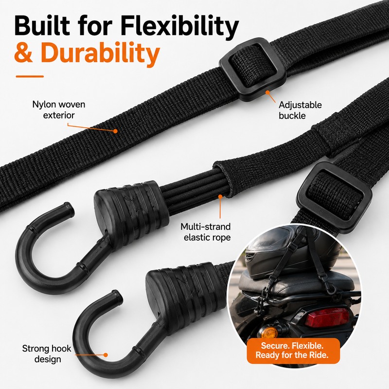 Elastic Motorcycle Helmet Strap for Rear Seat – Adjustable Nylon