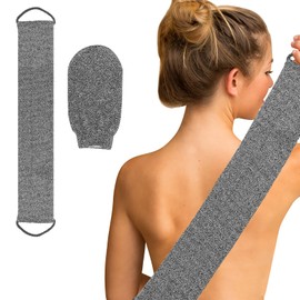 Rückenschrubber für Dusche Bambusfaser Peeling Scrubber Schwamm, Bambusfaser Rückenbürste Massagehandschuh mit Rücken mit Mitt (Grau)