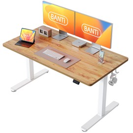 BANTI 55'' Standing Desk, Electric Stand up Height Adjustable Home Office Table, Sit Stand Desk with Splice Board, Light Rustic Brown