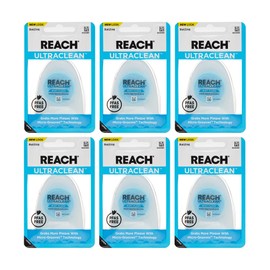 REACH Ultraclean Dental Floss, Mint, Plaque Remover for Teeth, Shred Resistant, Waxed, Easy on Gums & Teeth, Mint, Oral Care, PFAS Free, for Adults & Kids, 6 Pack, 30 yd