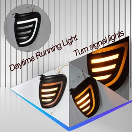 BINQIGOO LED Front Headlight Side Marker Lights for Toyota Tacoma 2001 2002 2003 2004 | Amber Sequential Turn Signal, White DRL & Fog Light | OEM 8161004090B0, 8162004090B0 Replacement