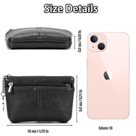 Coin Purse,Purses Women Zipper Pocket with Key Ring, Women Double Zipper Card Holder Wallet with 3 Compartments (Black)