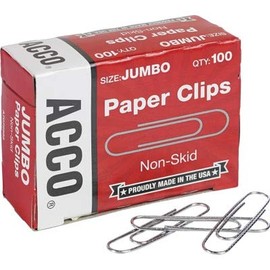 ACCO BRANDS Nonskid Economy Paper Clips, Steel Wire, Jumbo, Silver, 100/Box, 10 Boxes/Pack (72585)