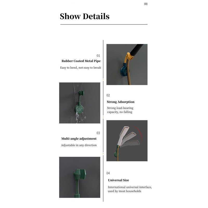 Adjustable Suction Cup Shower Head, Wall Mount Holder for Handheld