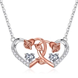 Iefil Birthstone Necklace for Women - April Birthstone Necklace, White Topaz Necklace for Women, White Topaz Necklaces, Sterling Silver Necklace, Heart Necklaces for Women, Rose Necklace