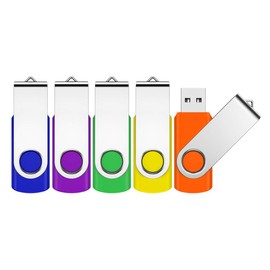 8GB Flash Drive, JEVDES 5 Pack Swivel Data Storage USB Flash Drive USB 2.0 Flash Drive Thumb Drives with LED Indicator, Jump Drive Zip Drive Memory Sticks (5 Mixed Color with Lanyards)