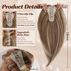 starluck 18 Inch Sandy Brown & Ash Blonde Mixed Hair Toppers for Women Synthetic Hair Toppers Hair Pieces Swiss Base with 3 Clips in Wiglets Toppers for Women with Thinning Hair Grey Hair Hair Loss