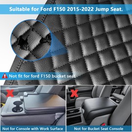 BoxCheer Armrest Cover Suitable for 2015-2023 Ford F150/ for 2017-2023 Ford F250 F350 with 40/20/40 Jump Seat Center Console Anti-Scratch Leather Mat Interior Accessories (Black Rhombus)