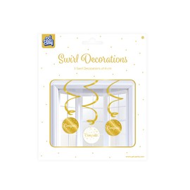 PD-Party 7023113 Hanging Swirl Decoration | Party Theme | Celebration - Congrats, Gold/White, 14cm Length x 14cm Width x 70cm Height