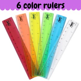 Mr. Pen-, 6 inch, 6 Pack, Assorted Colors. Clear, Rulers for School, with Inches and Centimeters for Kids, Plastic, Small