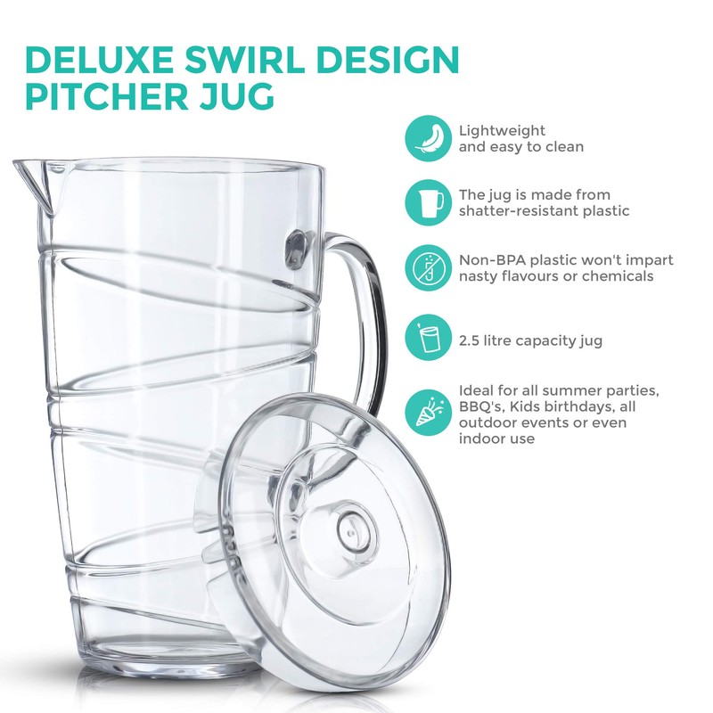 LIVIVO Swirl Design 2L Plastic Pitcher Jug with Lid and