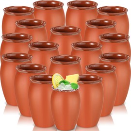 Gejoy 18 Pcs 12 oz Cantaritos De Barro Mexicanos Mini Cantaritos Shooters Pottery Cocktail Glasses for Margaritas Mojitos Mexican Mexicanos Cocktail Cups (Terracotta Color)