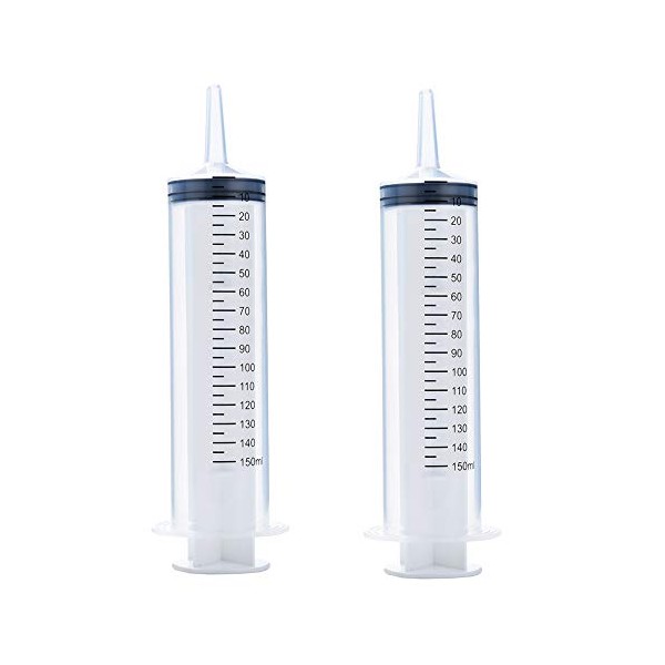 2 Pack 150ml Syringes, Large Plastic Garden Syringe for Scientific