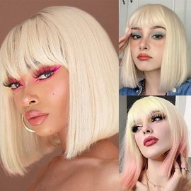 XRACEPHOL Blonde Bangs Clip in Thick Natural Full Front Neat Fringe Bang with Temples One Piece Hairpiece