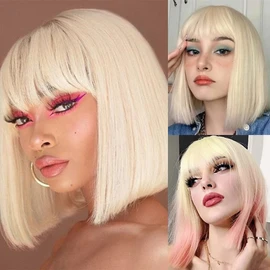 XRACEPHOL Blonde Bangs Clip in Thick Natural Full Front Neat Fringe Bang with Temples One Piece Hairpiece