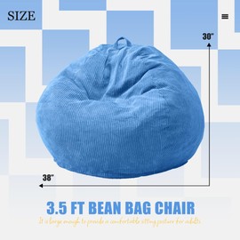 Hobestluk Hobestluk 3.5FT Bean Bag Chair Adult Bean Bag Chair Large Bean Bag Chair with Filler Included Teardrop Bean Bag with Removable Cover for Bedroom Living Room - (Large, Blue)