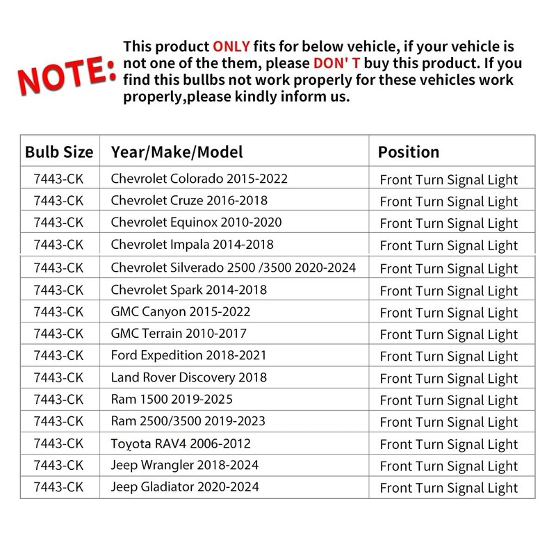 LASFIT 7443CK LED Bulb 7444CK ONLY for CK socket for