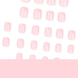 MouyouGlow Press on Nails Short, Squoval Light Pink Plain Glossy Fake Nails with Nail Glue, Shiny Light Pink Solid Plain Artificial Fingernails