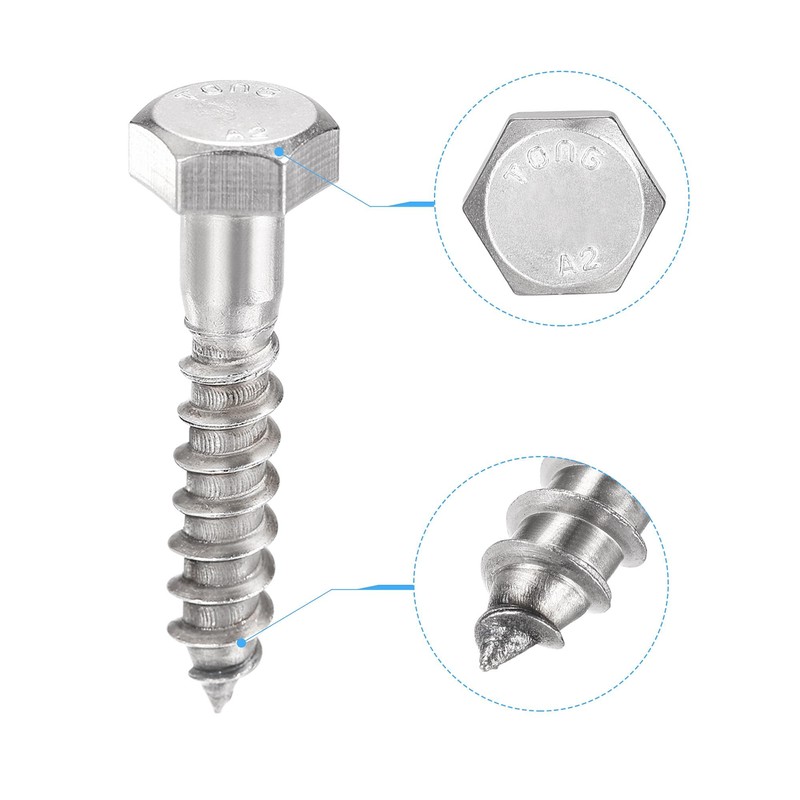 sourcing map Hex Lag Screws, M8 x 35mm 304 Stainless