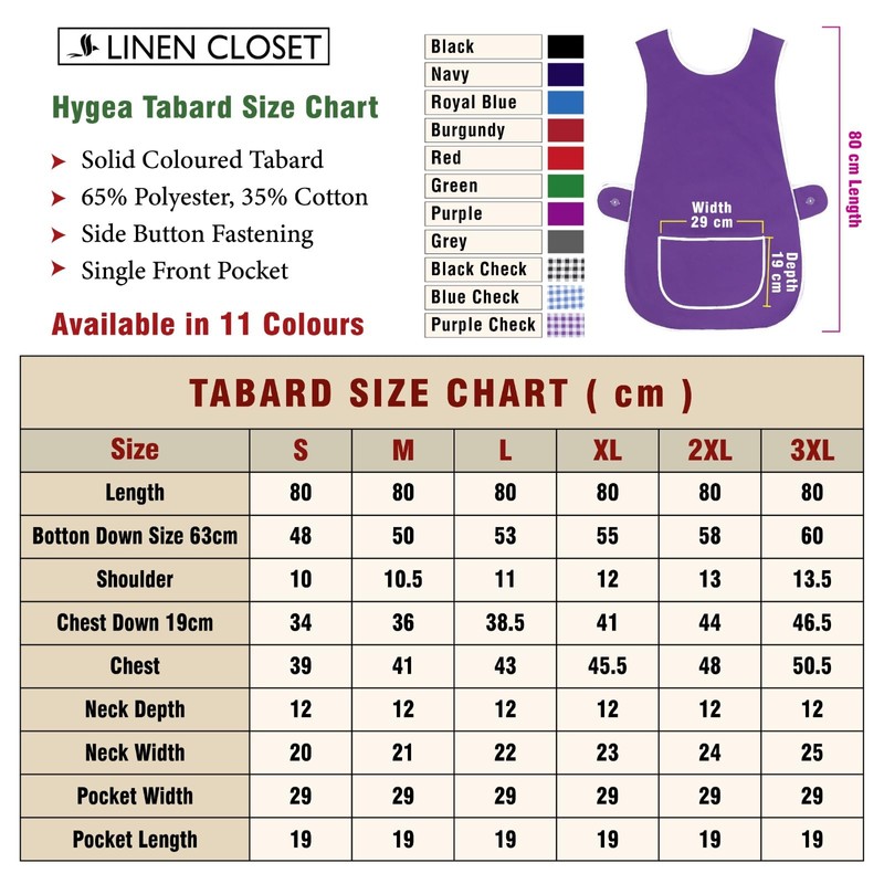 LINEN CLOSET Womens Tabards with Pockets for Men Ladies Cleaning