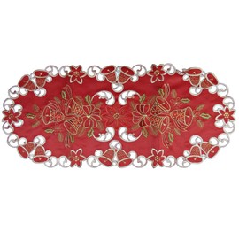 Westernlifestyle Table Runner Table Cloth Christmas Blanket Embroidered with Christmas Bells Red Gold (40 x 90 cm)