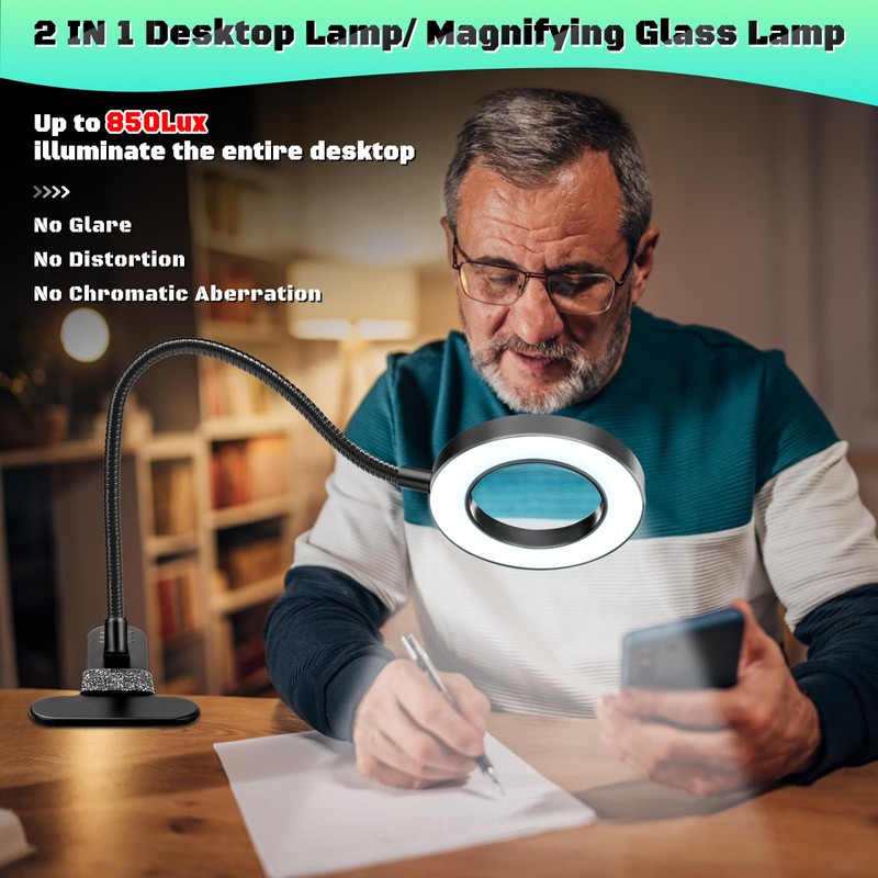 10X Magnifying Glass with Light, Clip on Mganifier with Light,