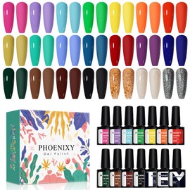 phoenixy Gel Nagellack Set, Phoenixy 21 Farben UV Nagellack Set Gel mit Unterlack, Überlack, Matte Überlack Shellack Set für Nagel Design
