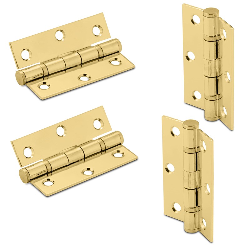 XFORT 3 Inch (75mm) Polished Brass Ball Bearing Hinges, Steel