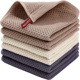 100% Cotton Kitchen Dish Cloths & Dish Towels, Waffle Weave 12x12” (6-Pack), Multi-Color