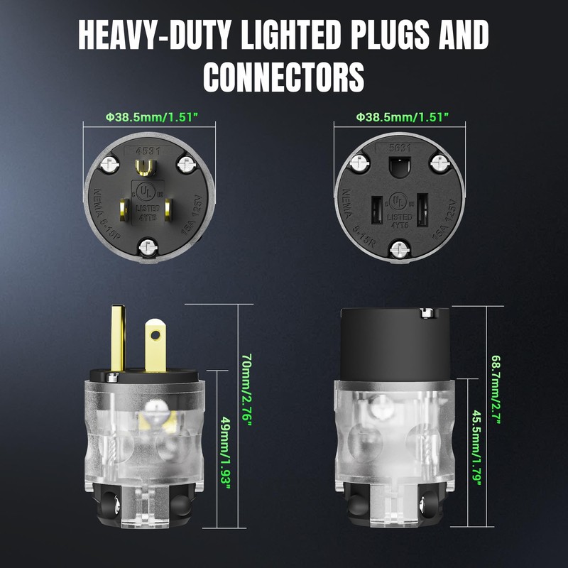 Yomiuwo Lighted Plug and Connector Set, Straight Blade Cord End