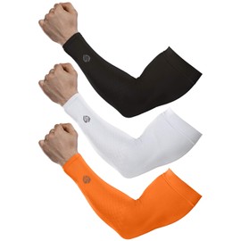 SHINYMOD Cooling Arm Sleeves 2018 Upgraded Version 1 Pair/3 Pairs UV Protection Arm Sun Visor Tattoo Cover Sleeve Men Women Cycling Driving Golf Running, 3 pairs black + white + orange